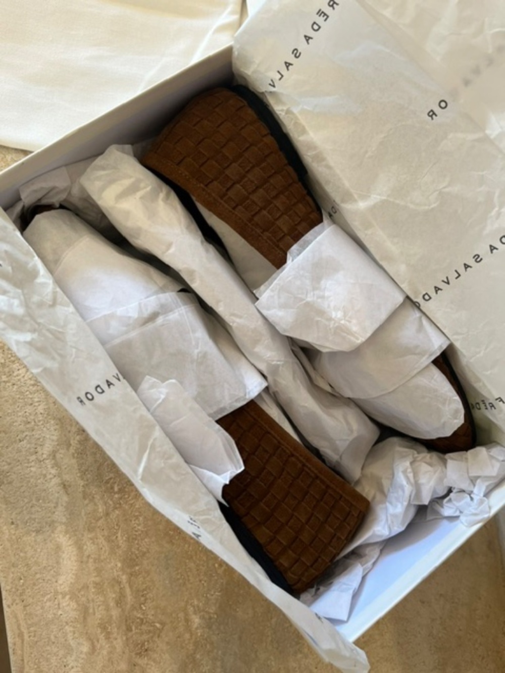 Frēda Salvador, Jada Square Toe Ballet Flat, Size 9, Toffee Woven Suede - Picture 3 of 5